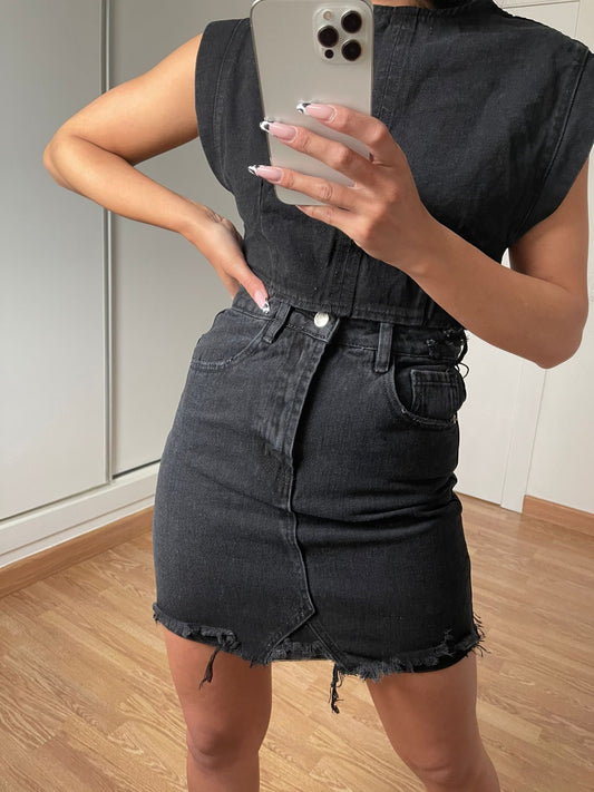 Falda denim rotos negra
